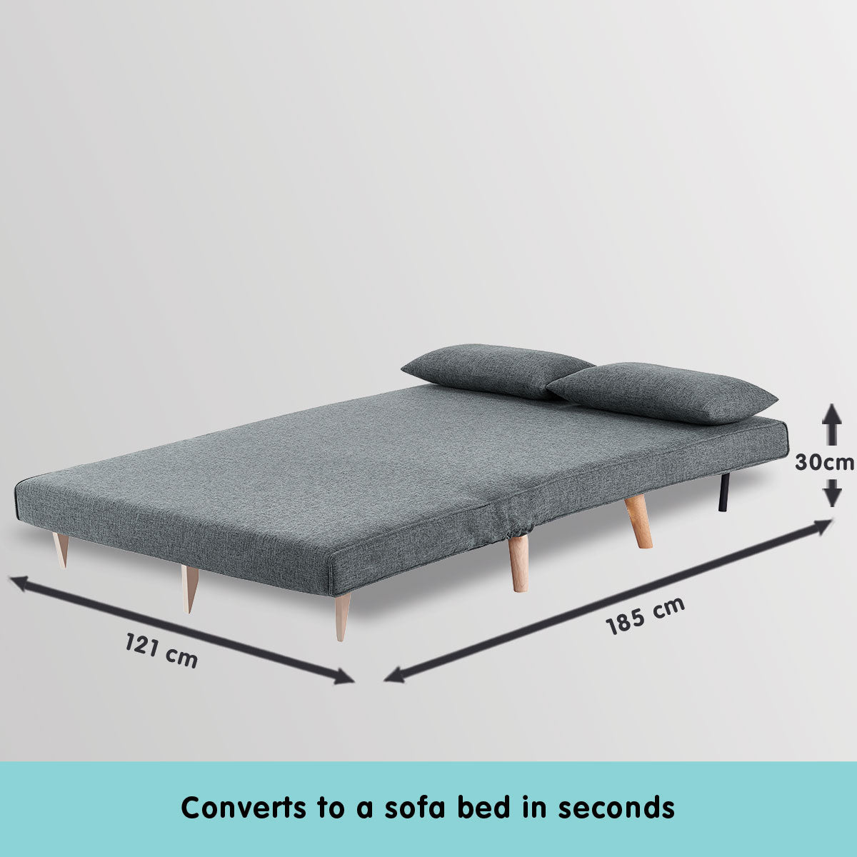2-Seater Adjustable Sofa Bed Lounge Faux Linen - Dark Grey