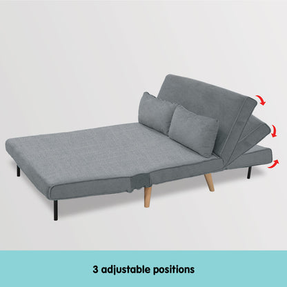 2-Seater Adjustable Sofa Bed Lounge Faux Linen - Dark Grey