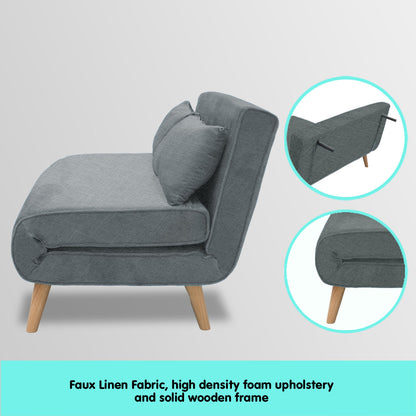 2-Seater Adjustable Sofa Bed Lounge Faux Linen - Dark Grey