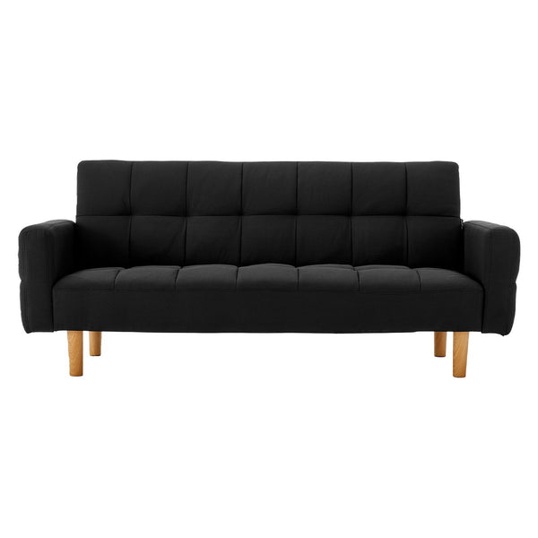  3-Seater Fabric Sofa Bed Futon - Black