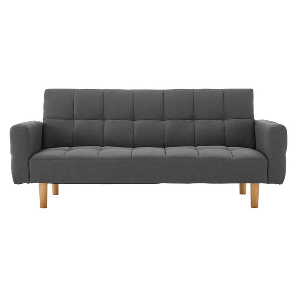  3-Seater Fabric Sofa Bed Futon - Dark Grey