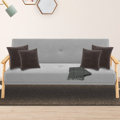 Three Seater Linen Fabric Sofa Bed Lounge Couch Futon - Light Grey