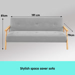 Three Seater Linen Fabric Sofa Bed Lounge Couch Futon - Light Grey
