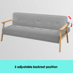 Three Seater Linen Fabric Sofa Bed Lounge Couch Futon - Light Grey