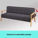 Three Seater Linen Fabric Sofa Bed Lounge Couch Futon - Dark Grey
