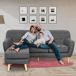 Linen Corner Wooden Sofa Couch Lounge L-Shaped With Chaise - Dark Grey