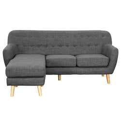 Linen Corner Wooden Sofa Couch Lounge L-Shaped With Chaise - Dark Grey