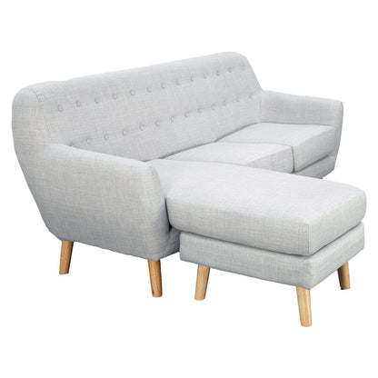Linen Corner Sofa Lounge L-shaped w/ Chaise Light Grey