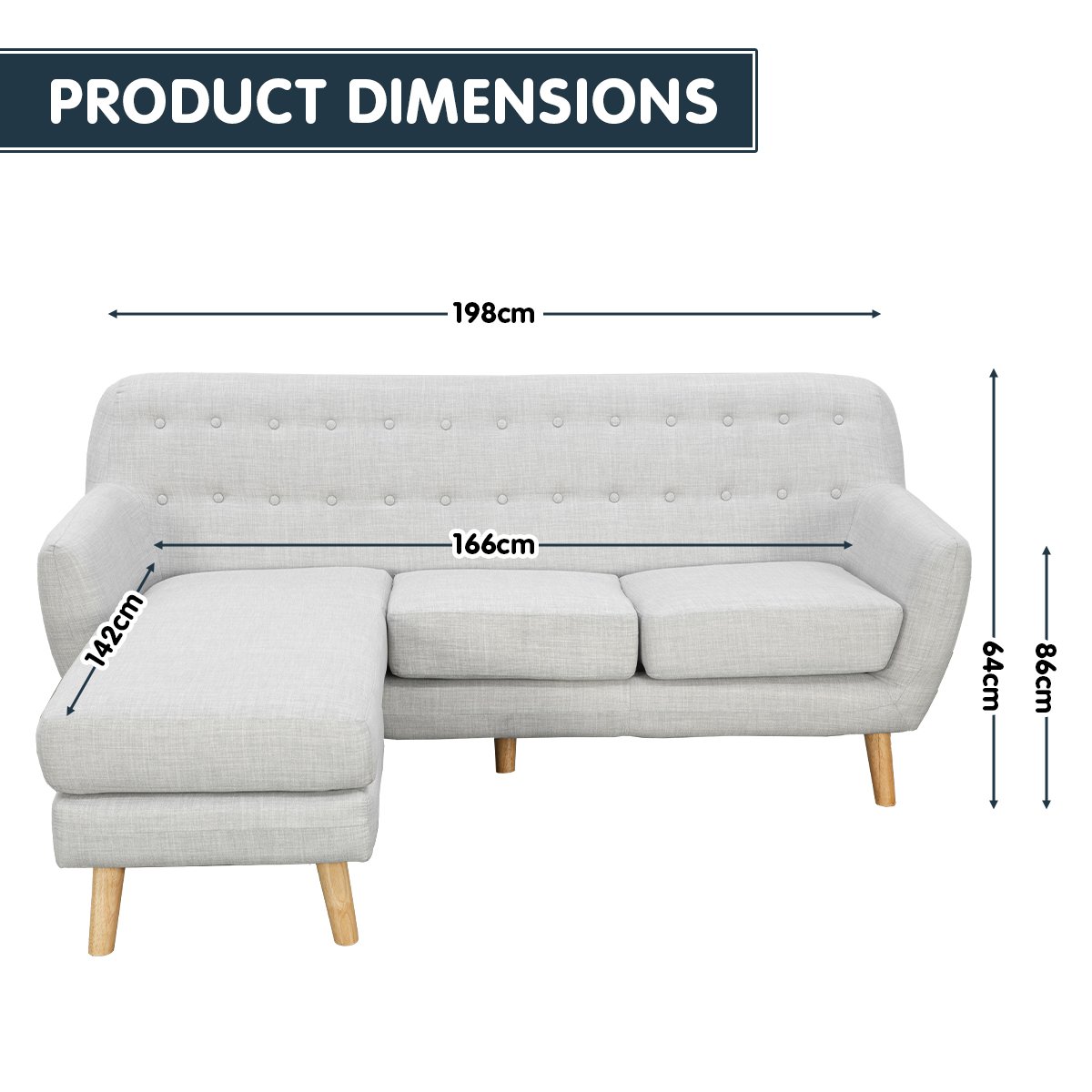 Linen Corner Sofa Lounge L-shaped w/ Chaise Light Grey