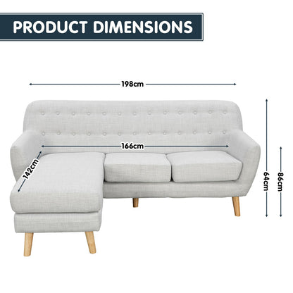 Linen Corner Sofa Lounge L-shaped w/ Chaise Light Grey