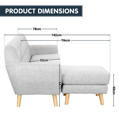 Linen Corner Sofa Lounge L-shaped w/ Chaise Light Grey