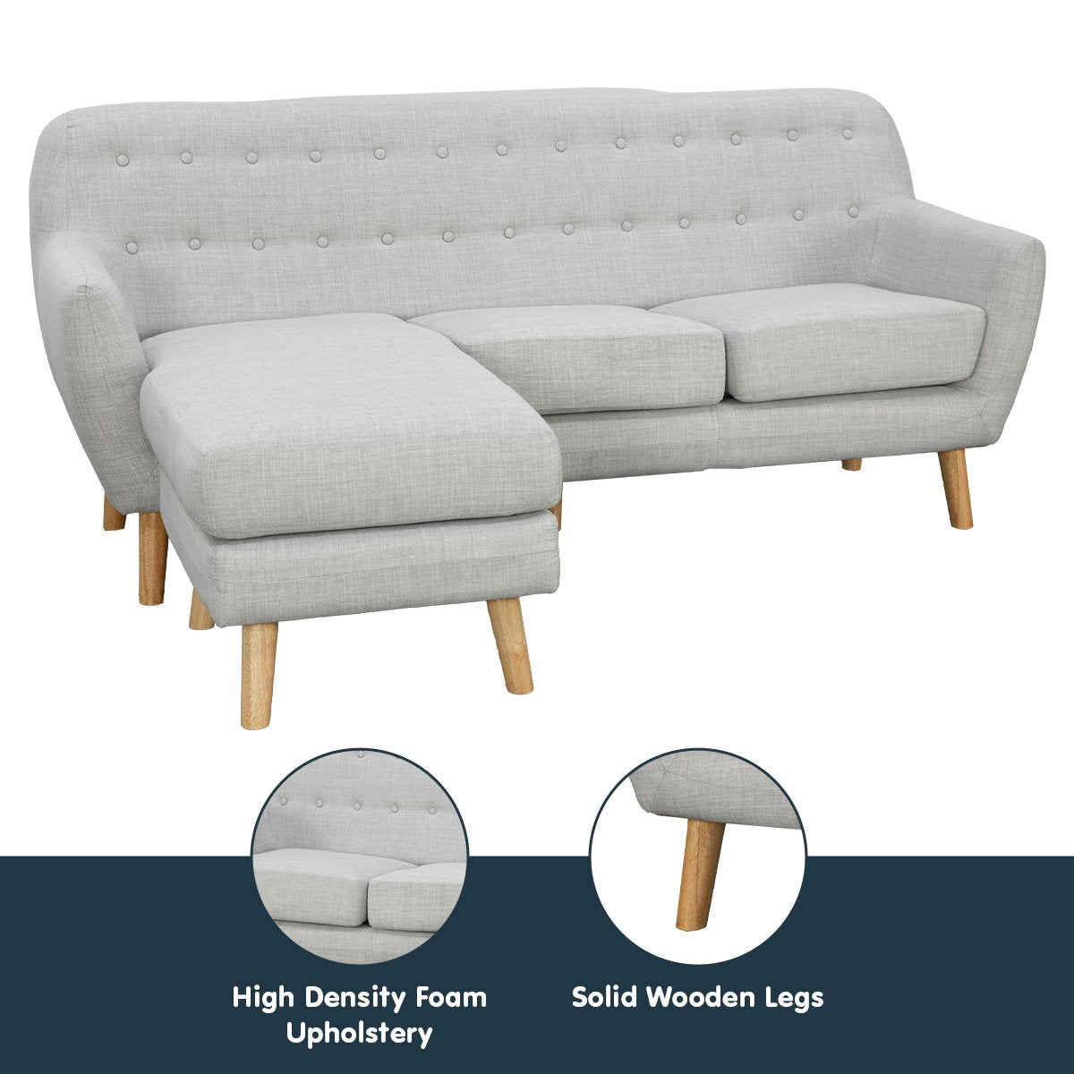 Linen Corner Sofa Lounge L-shaped w/ Chaise Light Grey