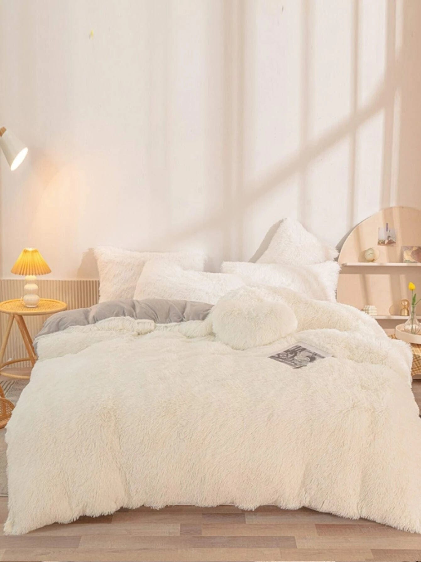 Solid Fuzzy Duvet Cover Set Without Filler