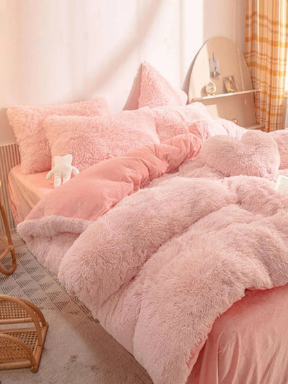 Solid Fuzzy Duvet Cover Set Without Filler