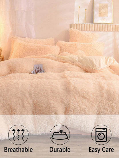 Solid Fuzzy Duvet Cover Set Without Filler