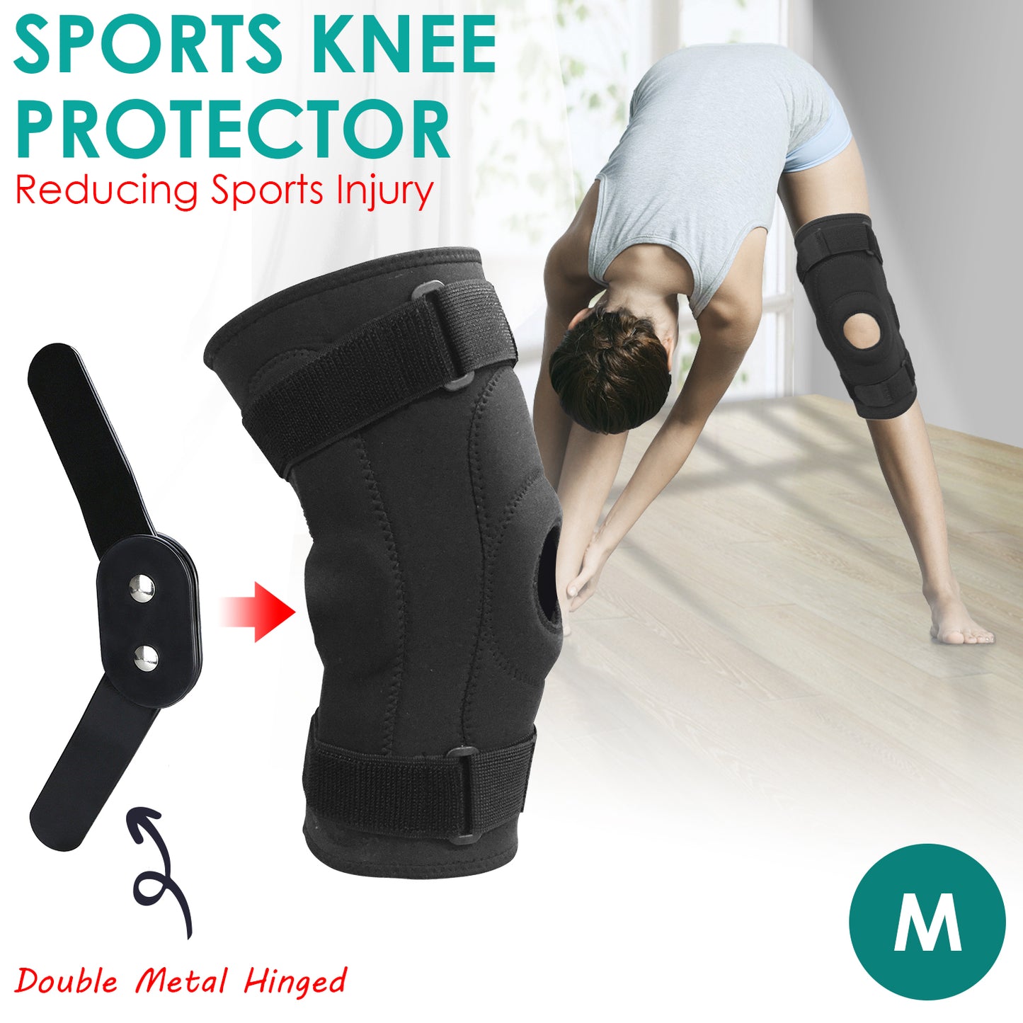 Double Metal Hinged Full Knee Support Brace Knee Protection Equipment Size M