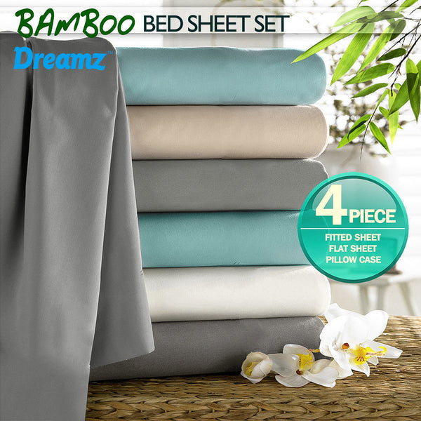  4 Pcs Bluish Grey Cotton Bed Sheet Set in Size King