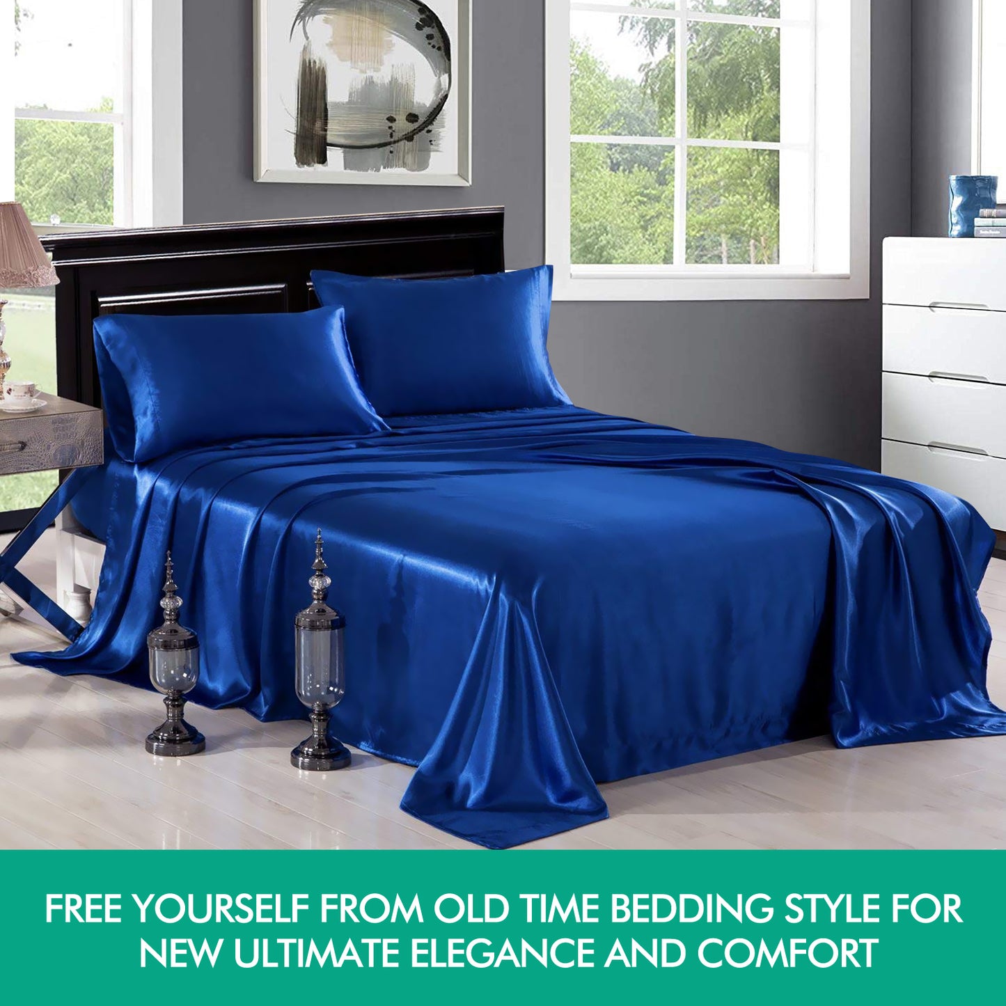 Ultra Soft Silky Satin Bed Sheet Set in Single Size in Charcoal Colour