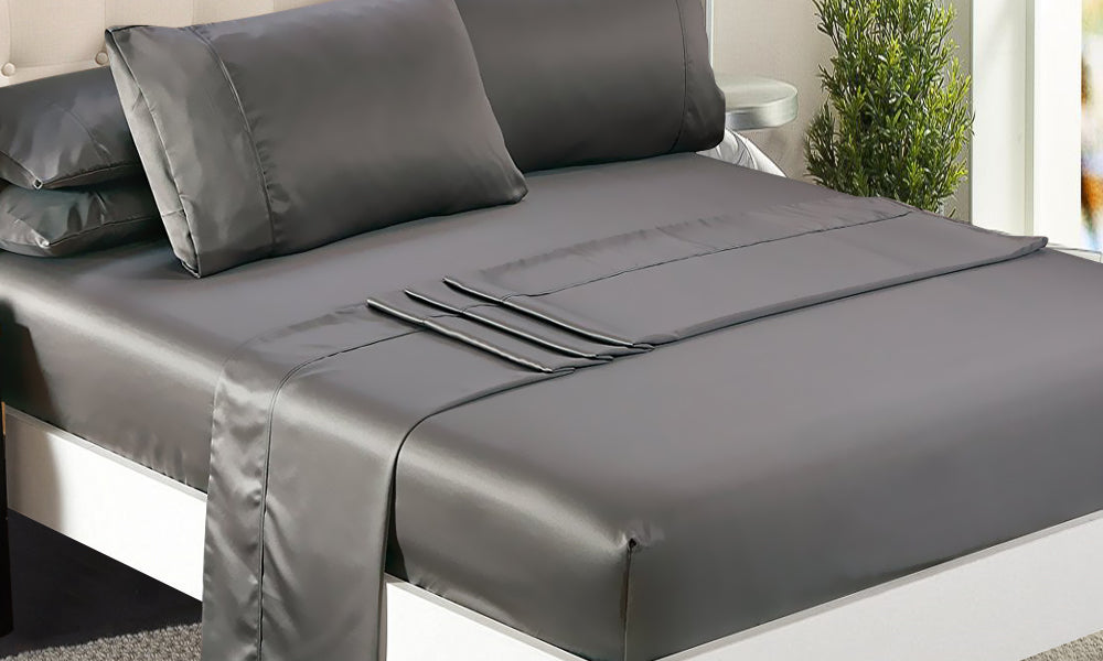 Ultra Soft Silky Satin Bed Sheet Set in Single Size in Charcoal Colour