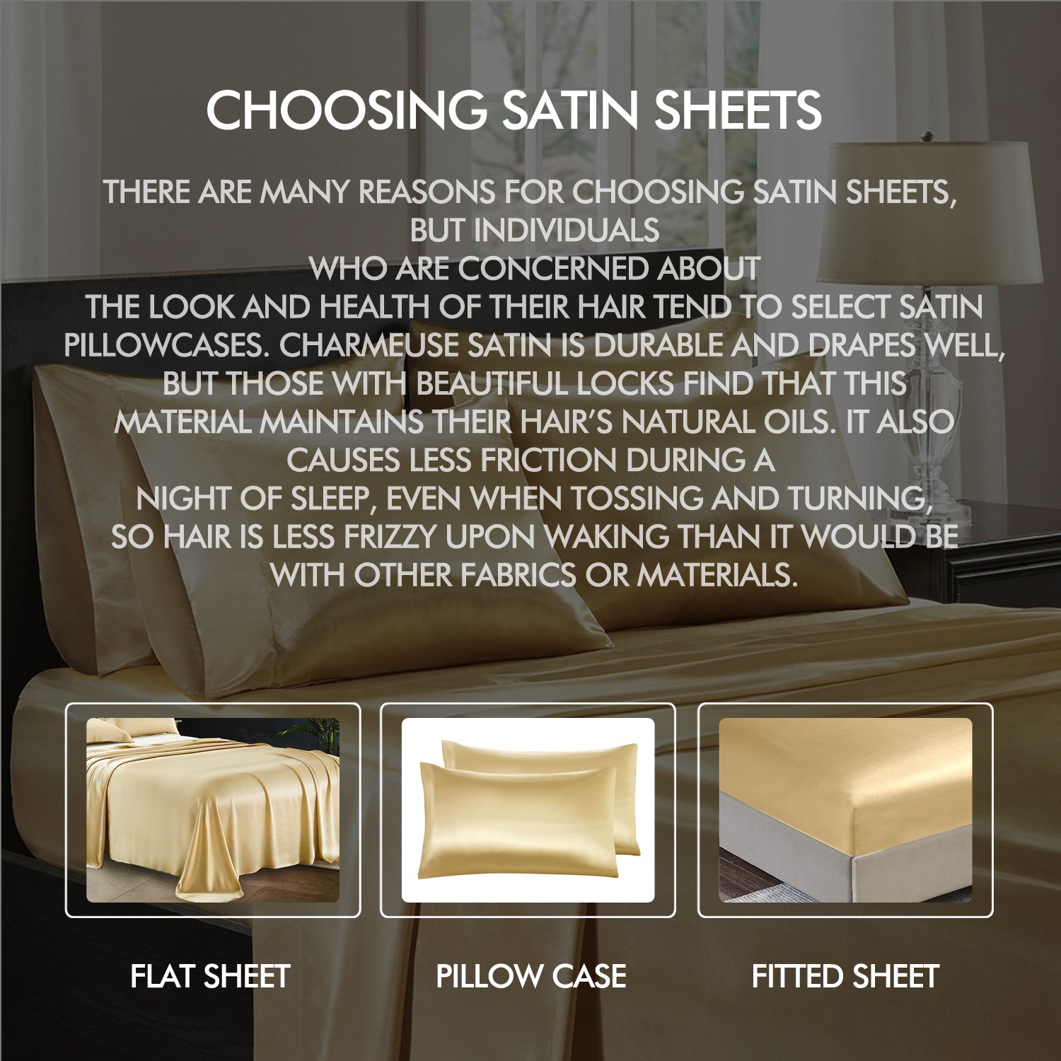 Ultra Soft Silky Satin Bed Sheet Set in Queen Size in Gold Colour
