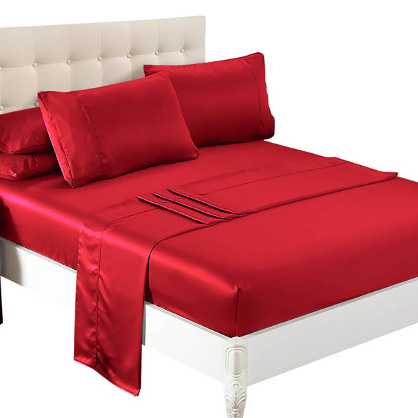  Ultra Soft Silky Satin Bed Sheet Set in King Single Size Burgundy Colour