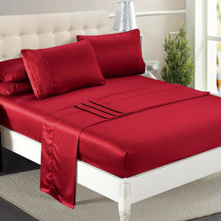 idropship Ultra Soft Silky Satin Bed Sheet Set in Single Size in Burgundy Colour