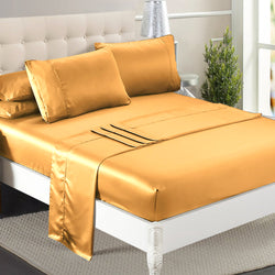 Ultra Soft Silky Satin Bed Sheet Set in Double Size in Gold Colour