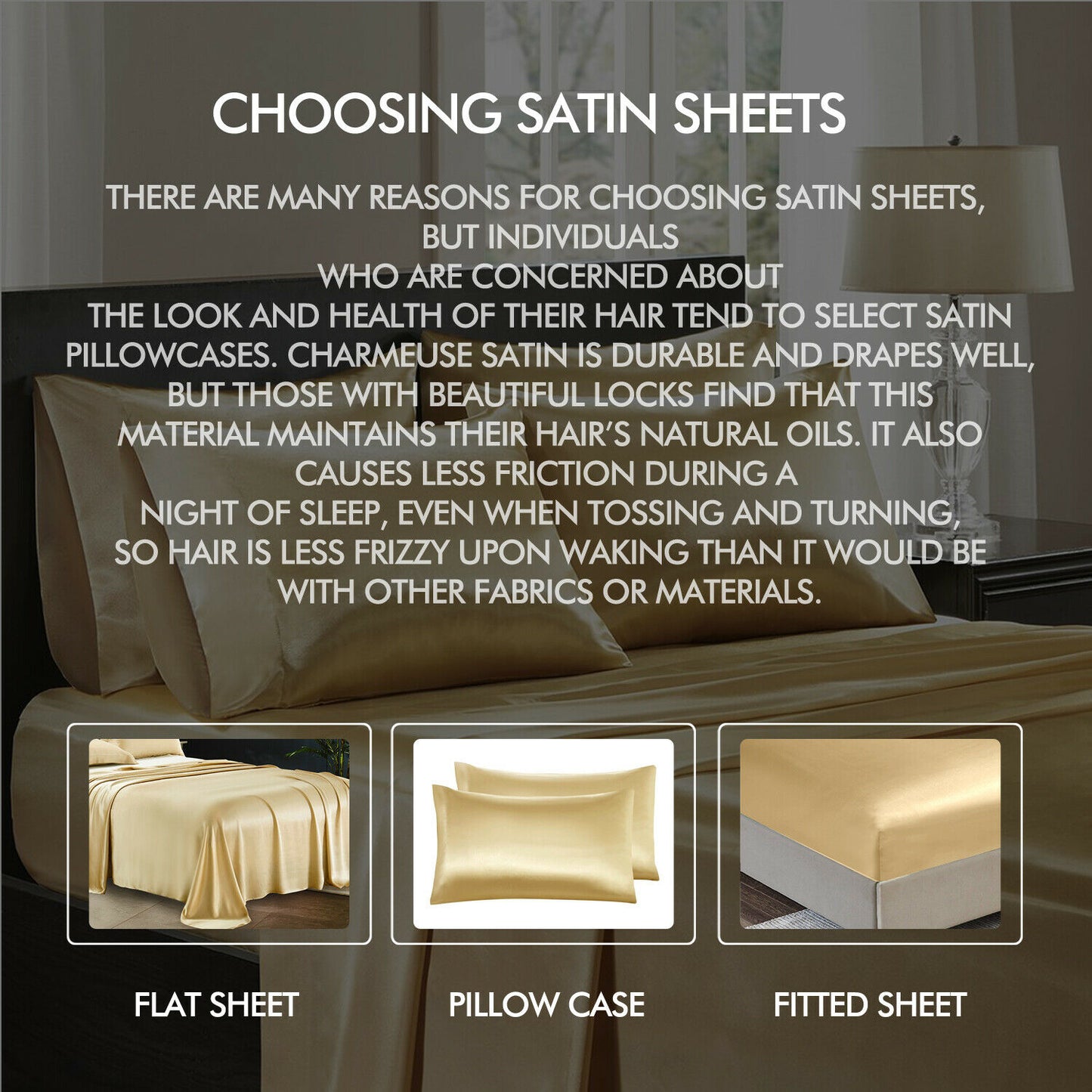 Ultra Soft Silky Satin Bed Sheet Set in Queen Size in White Colour
