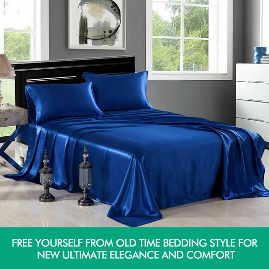 Ultra Soft Silky Satin Bed Sheet Set in Queen Size in Burgundy Colour