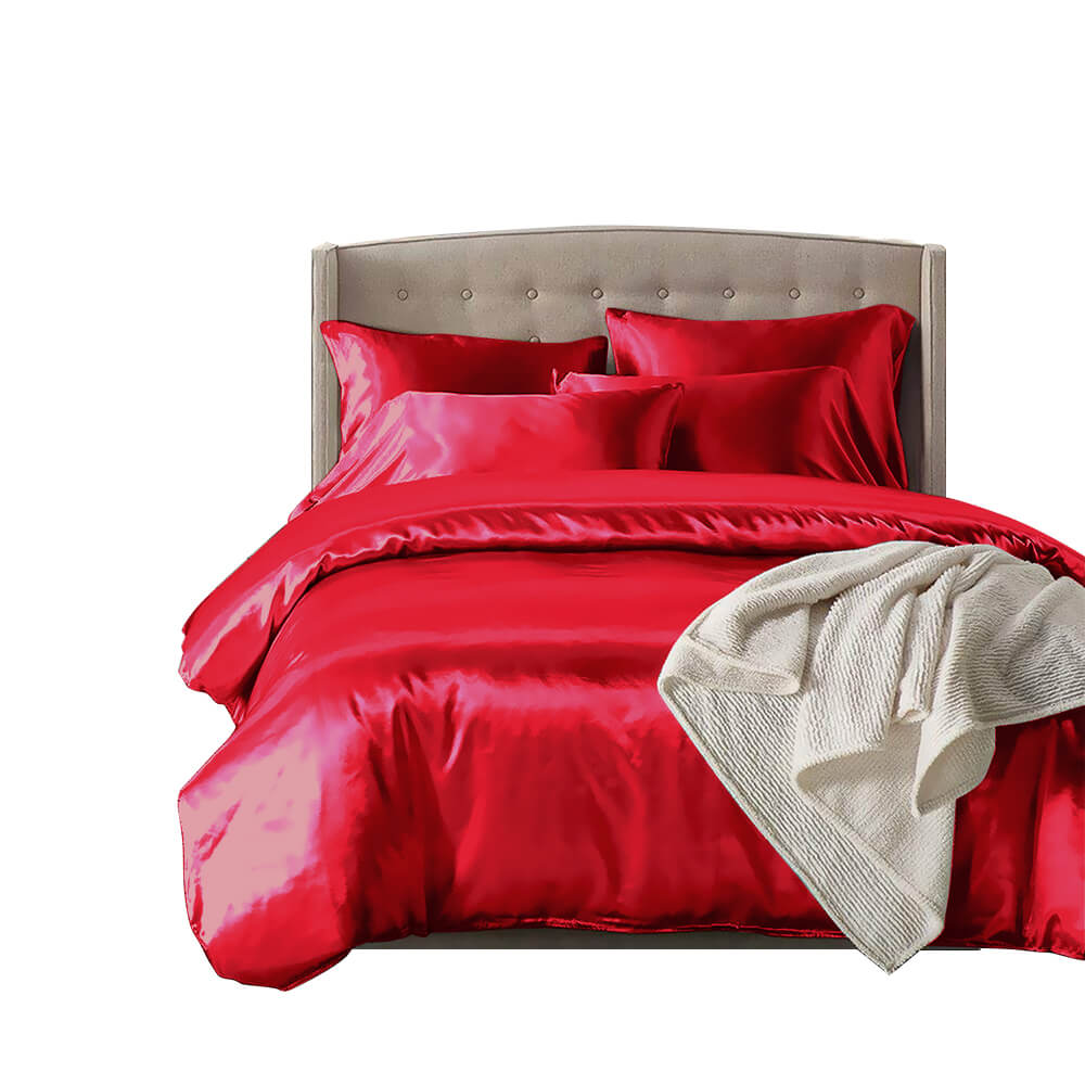 idropship 1000TC Silk Satin Duvet Cover Set in King Size in Burgundy Colour