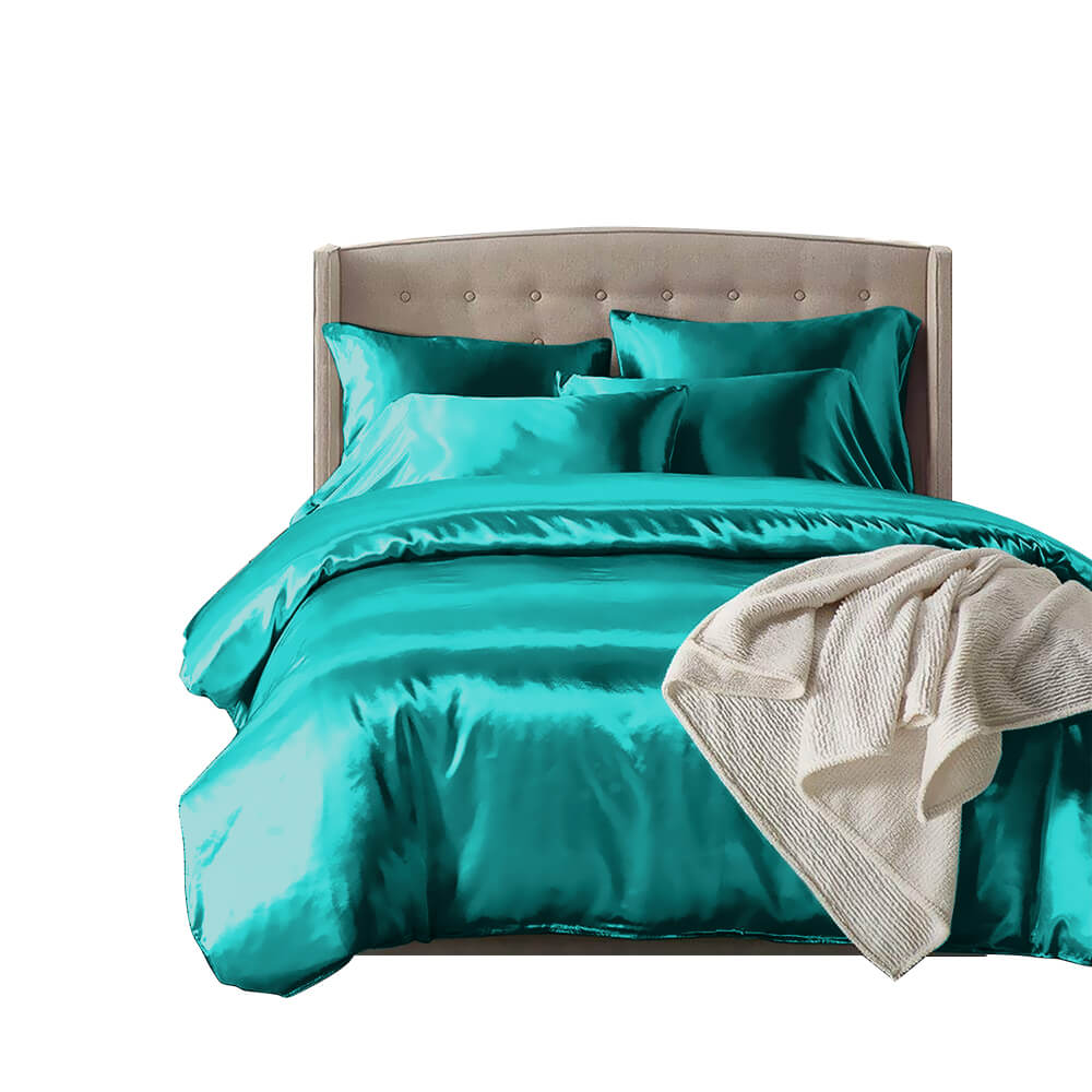 idropship 1000TC Silk Satin Duvet Cover Set in King Size in Teal Colour