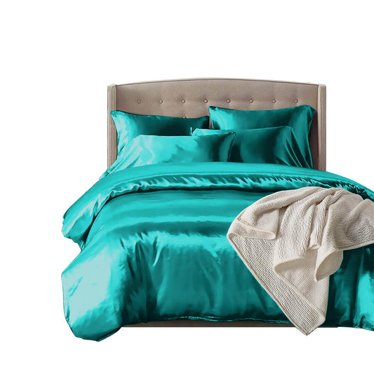 idropship 1000TC Silk Satin Duvet Cover Set in King Size in Teal Colour