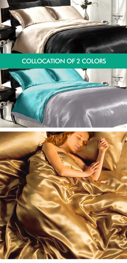 Silk Satin Quilt Duvet Cover Set in Single Size in Champagne Colour