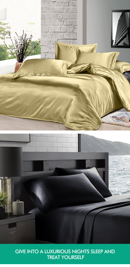 Silk Satin Quilt Duvet Cover Set in Single Size in Champagne Colour