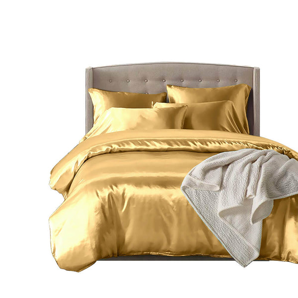  Silk Satin Quilt Duvet Cover Set in Single Size in Champagne Colour