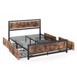 Stylish and Functional: Wooden 4-Drawer Double/Queen Bed Frame with Industrial Touch