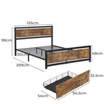 Stylish and Functional: Wooden 4-Drawer Double/Queen Bed Frame with Industrial Touch