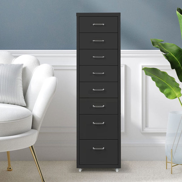  Stylish and Spacious: Black 8-Drawer Office Cabinet for Home Storage
