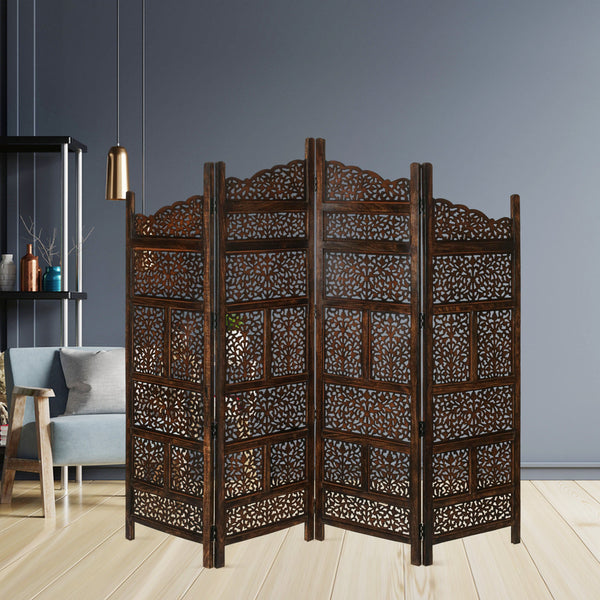  4 Panel Room Divider Screen Privacy Shoji Timber Wood Stand - Burnt
