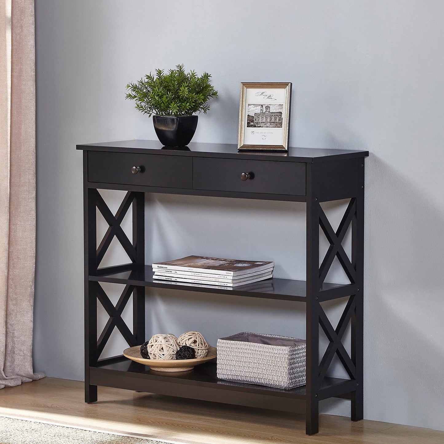White/Black Cross Console Table for Stylish Spaces