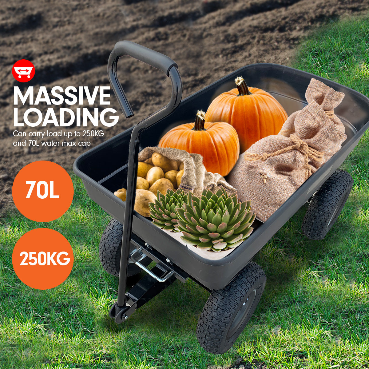 Garden Dump Cart Dumper Wagon Carrier Wheel Barrow  75L