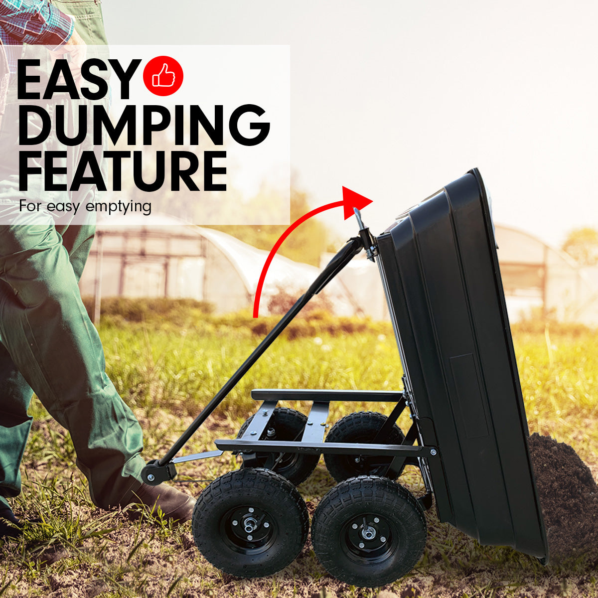 Garden Dump Cart Dumper Wagon Carrier Wheel Barrow  75L