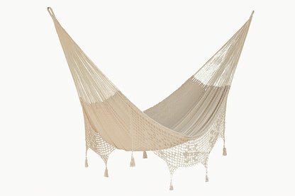 Cotton Hammock With Crocheted Tassels - Queen Size Marble