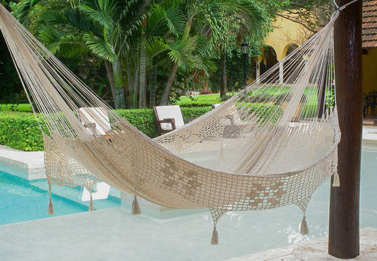 Cotton Hammock With Crocheted Tassels - Queen Size Marble