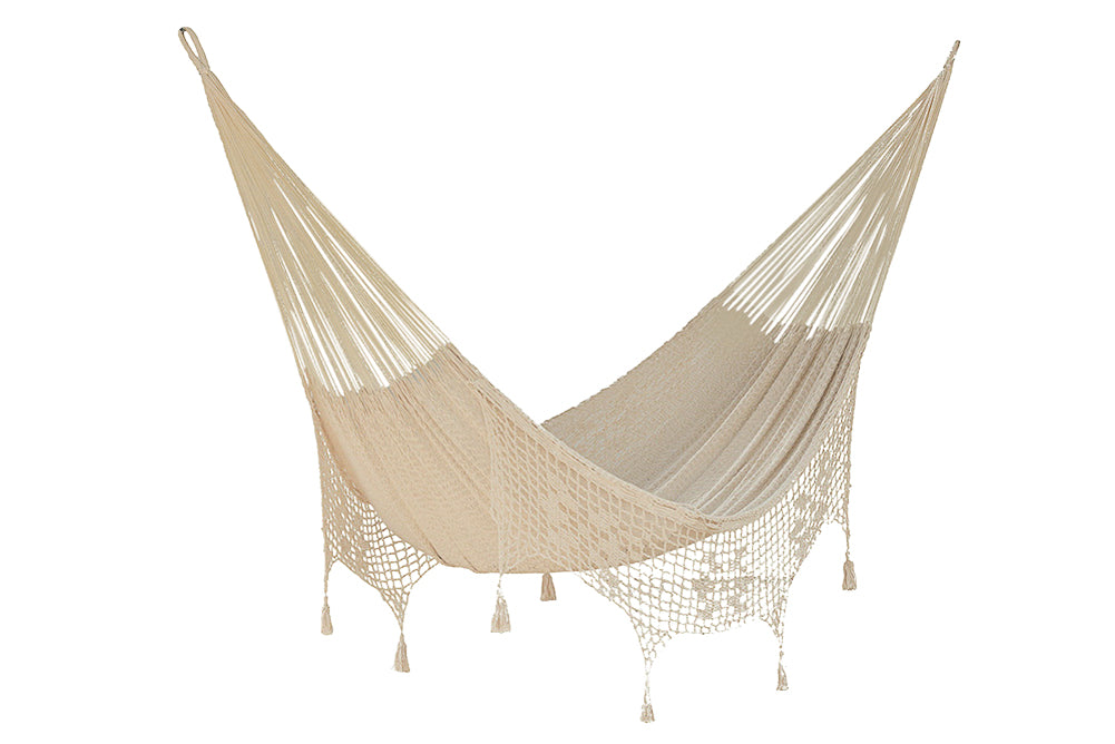 Cotton Hammock With Crocheted Tassels - Queen Size Marble