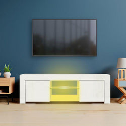 Tempered glass Entertainment Unit Stand RGB LED Furniture Wooden Shelf 130cm