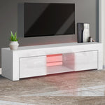 Tempered glass Entertainment Unit Stand RGB LED Furniture Wooden Shelf 130cm