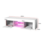 Tempered glass Entertainment Unit Stand RGB LED Furniture Wooden Shelf 130cm