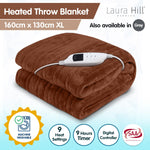 Heated Electric Blanket Throw Rug Coral Warm Fleece Brown
