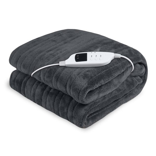  Heated Electric Blanket Throw Rug Coral Warm Fleece Grey